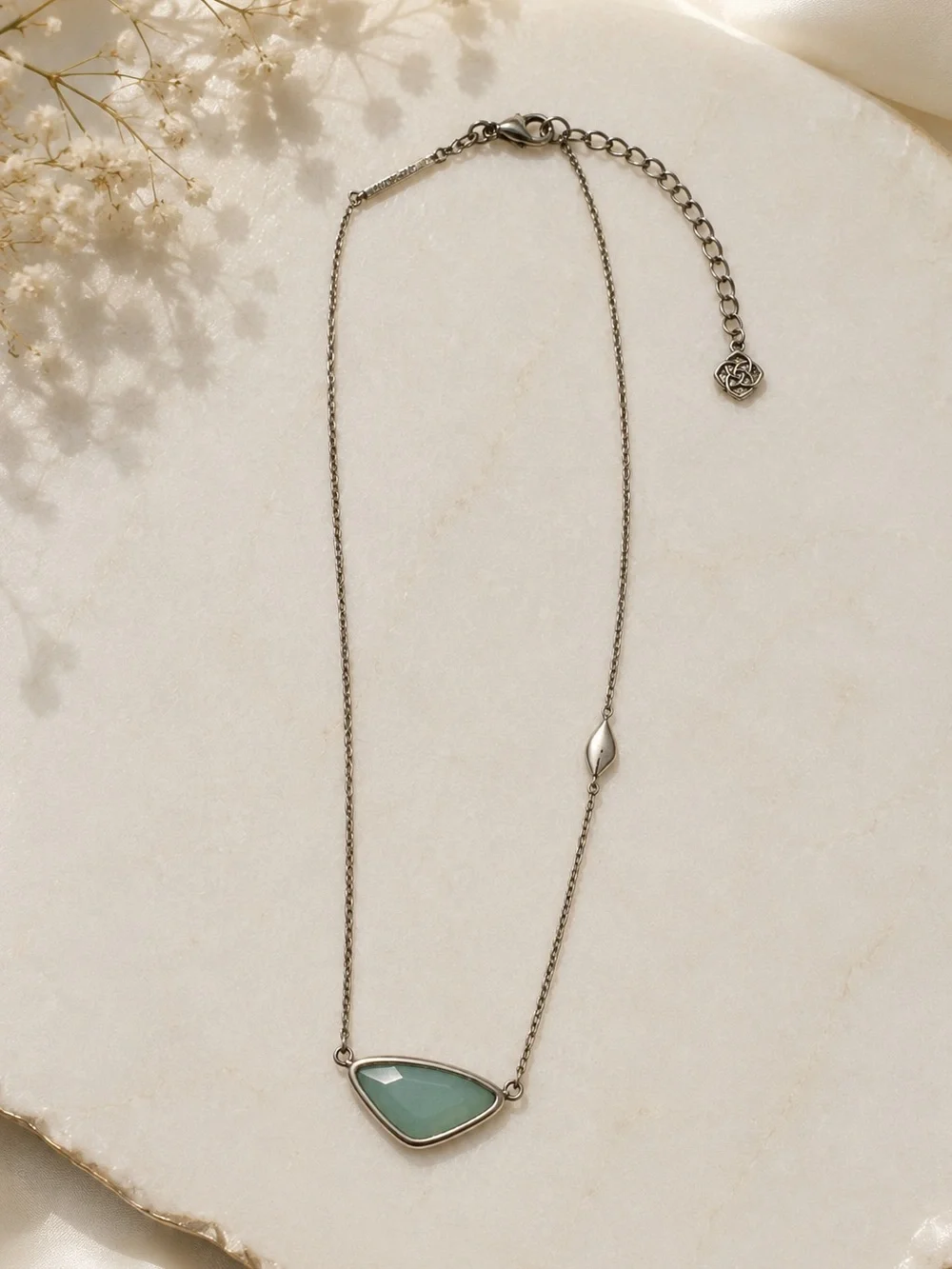 Kendra Scott Silver Tone Aqua Green Stone Pendant Necklace Retired Dainty